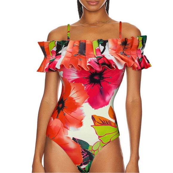 Imekis One Piece Swimsuit Tropical Floral Print Women’s Size M Pool Party - Picture 4 of 11